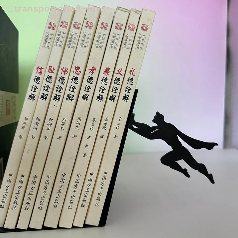 Superhero Metal Bookend Figurine – Desktop Book Storage — open display view