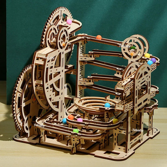 Marble Run Tower 3D Wooden Puzzle with Lift — detalied side view