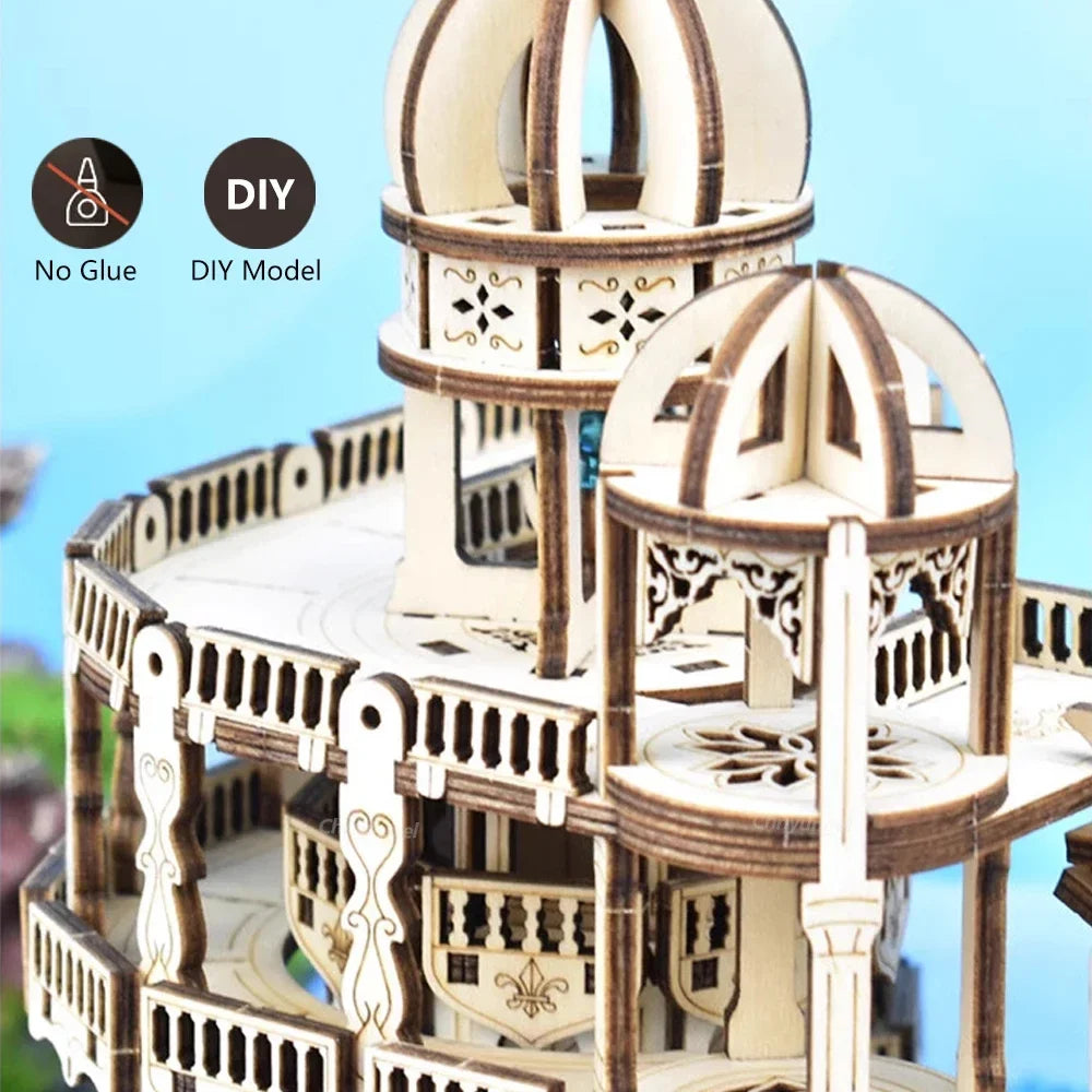 Mystery Island Music Box 3D Wooden Puzzle Kit with Light — front angle