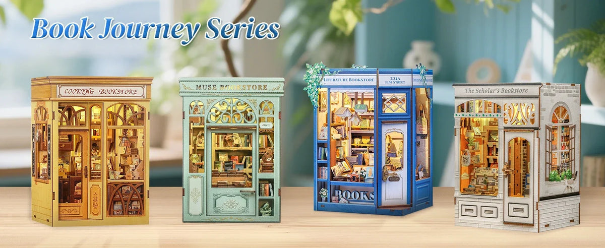 Cutebee 3D Bookstore Desk DIY Book Nook Kit — box and pieces
