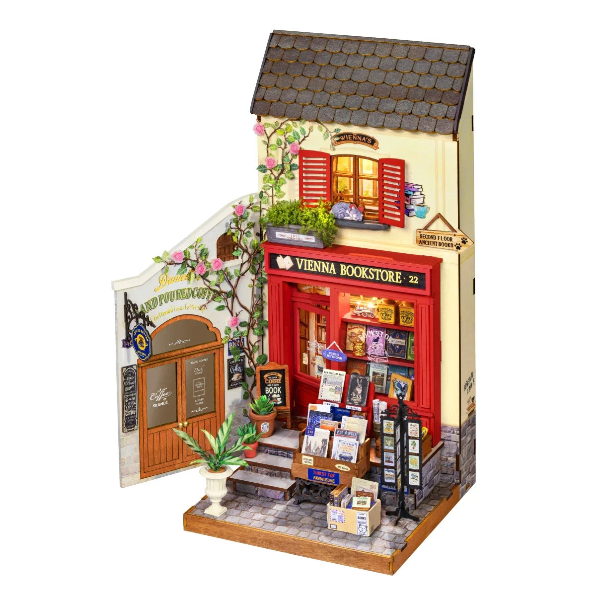 Rolife Vienna Bookstore DIY Miniature House Kit — scene view