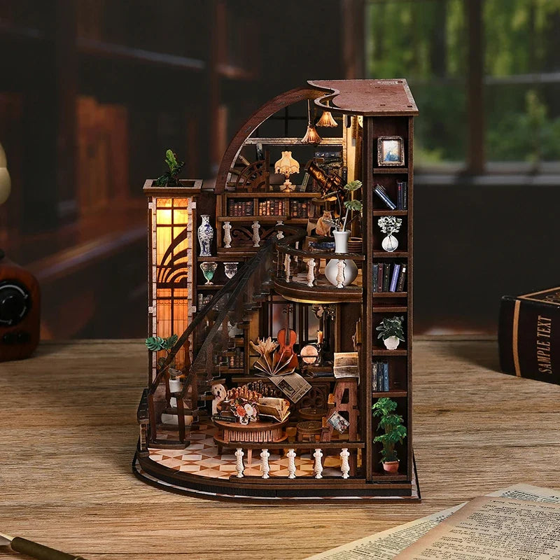 Bacchus Bookstore DIY Miniature House Kit — open display view