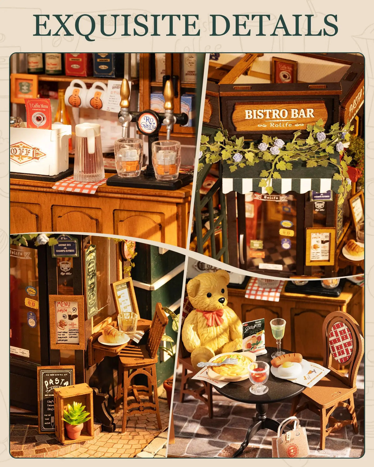 Tipsy Restaurant DIY Miniature House Kit — open display view