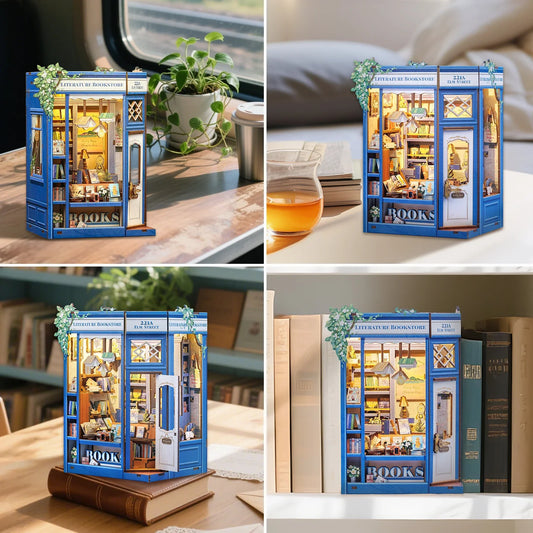 Cutebee 3D Bookstore Desk DIY Book Nook Kit — detalied side view