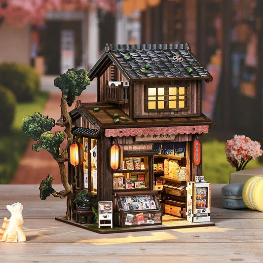 Kasuga Grocery Store DIY Miniature House Kit with LED Lights — detalied side view