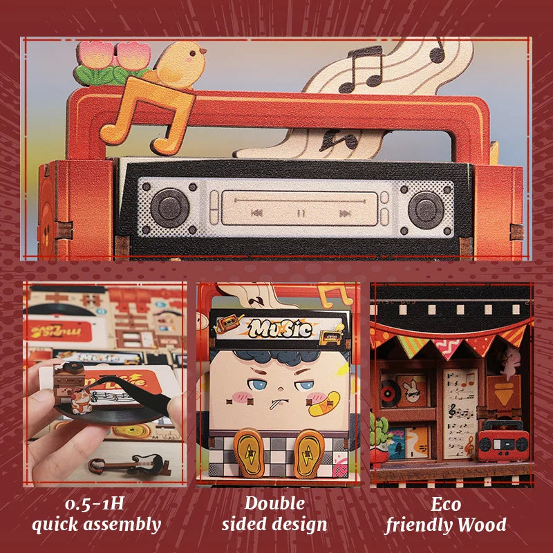 Record Store DIY Miniature House Kit — open display view