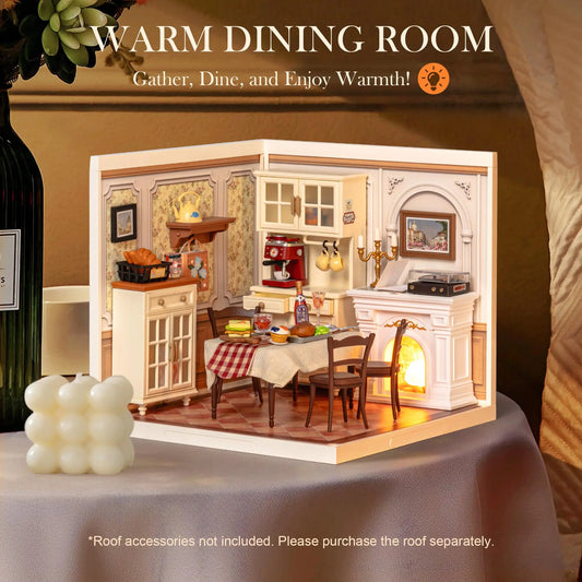 Robotime Warm Dining Room DIY Miniature House Kit — detalied side view