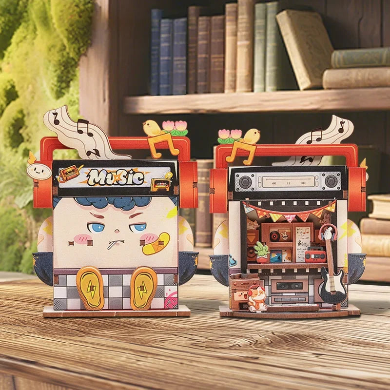 Record Store DIY Miniature House Kit — box and pieces