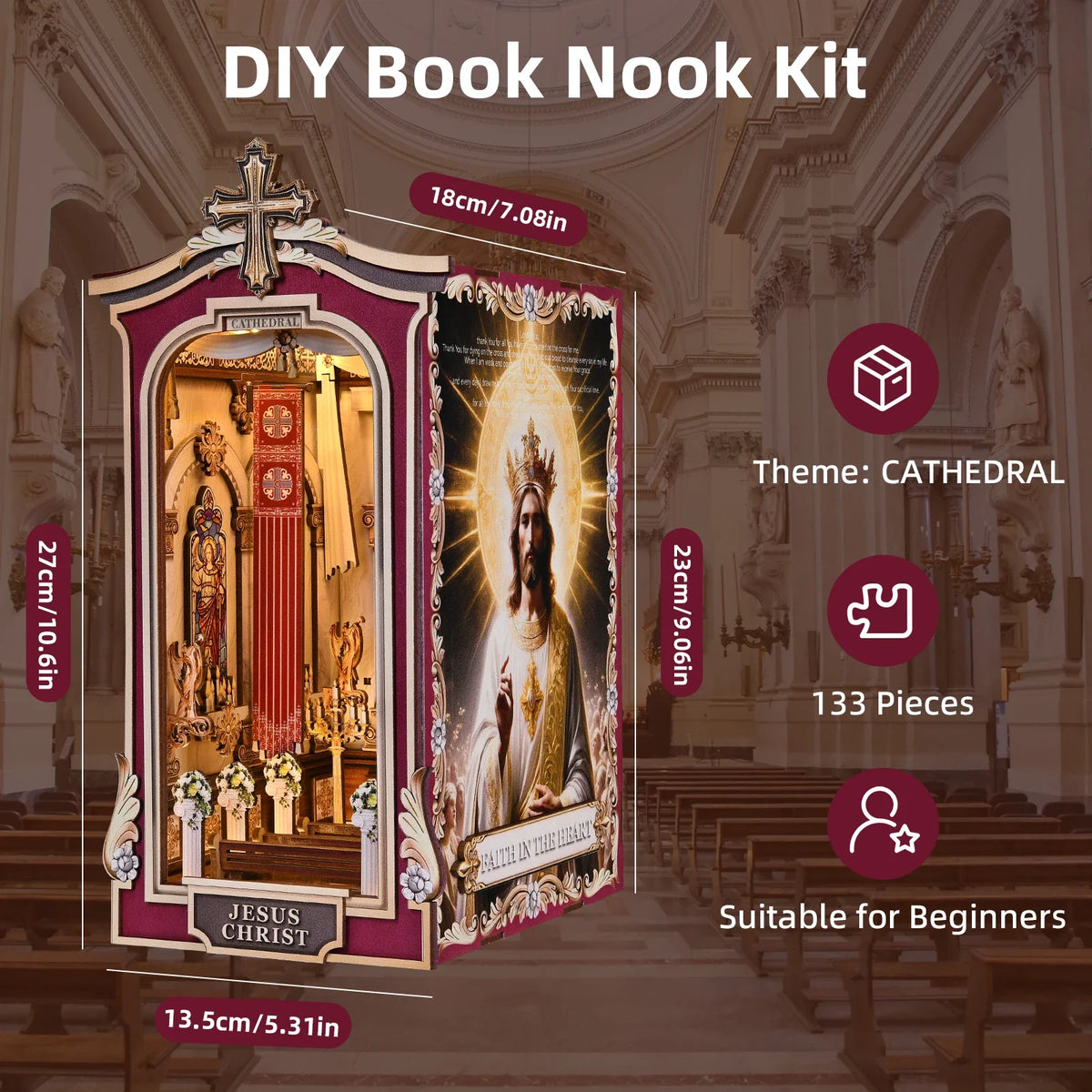 Cathedral DIY Book Nook Kit — open display view