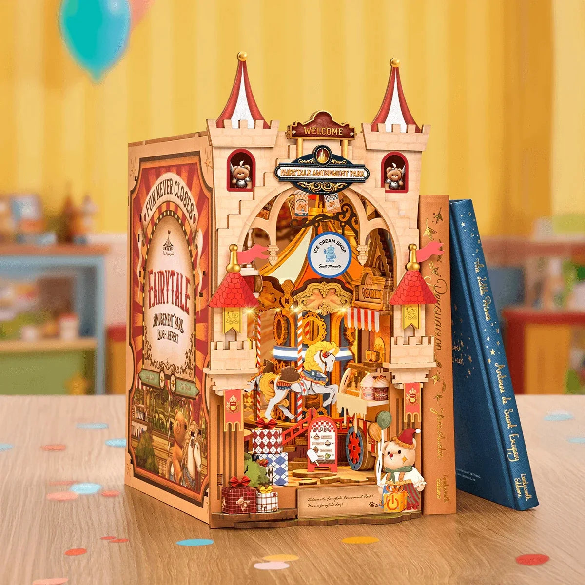 Rolife Fairytale Amusement Park DIY Book Nook Kit — box and pieces