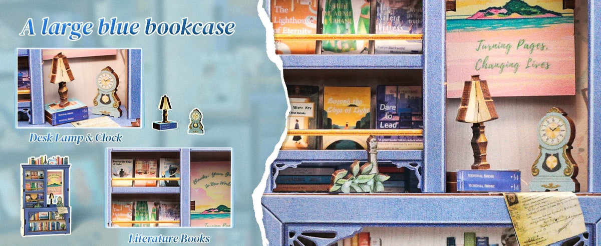 Cutebee 3D Bookstore Desk DIY Book Nook Kit — detalied side view