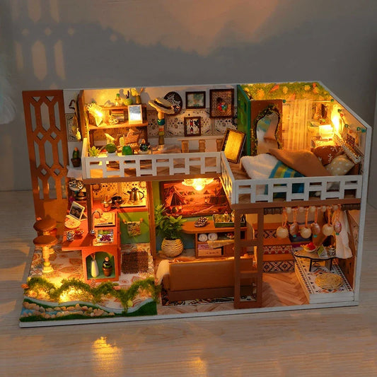 Bohemian Loft DIY Miniature House Kit — detalied side view