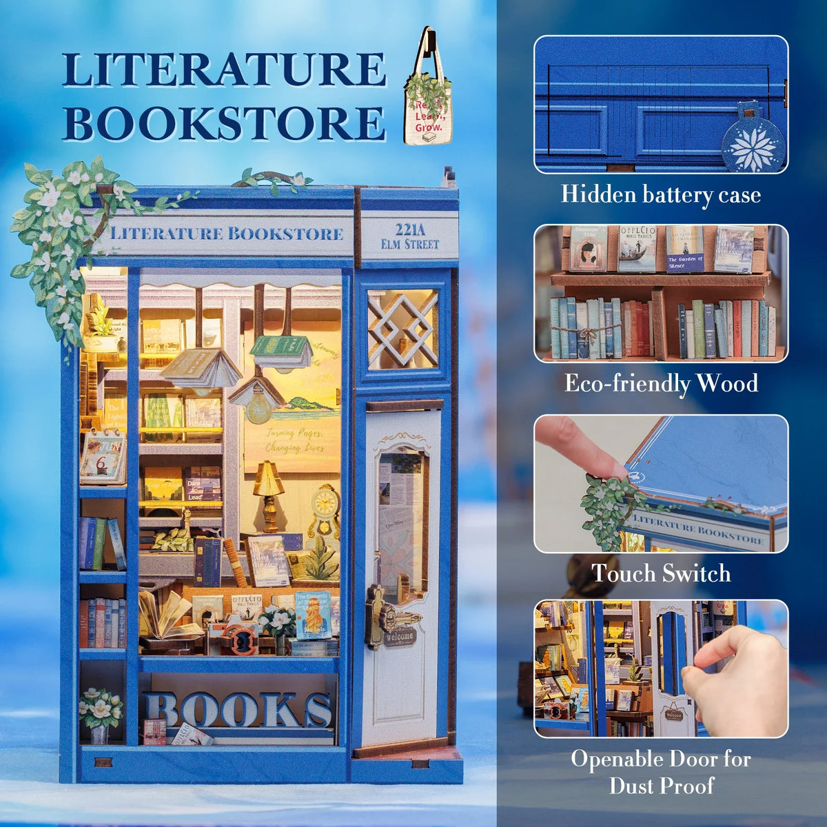 Cutebee 3D Bookstore Desk DIY Book Nook Kit — open display view