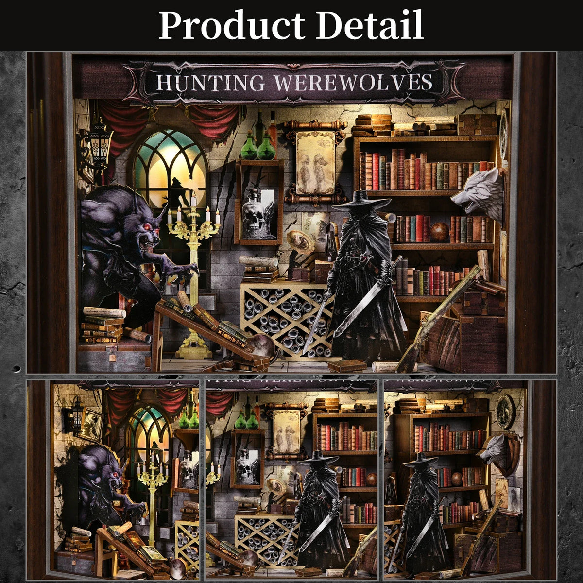 Werewolf Hunter DIY Book Nook Kit — detalied side view