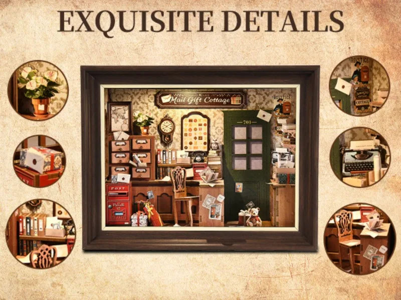 Mail Gift Cottage DIY Book Nook Kit — detalied side view
