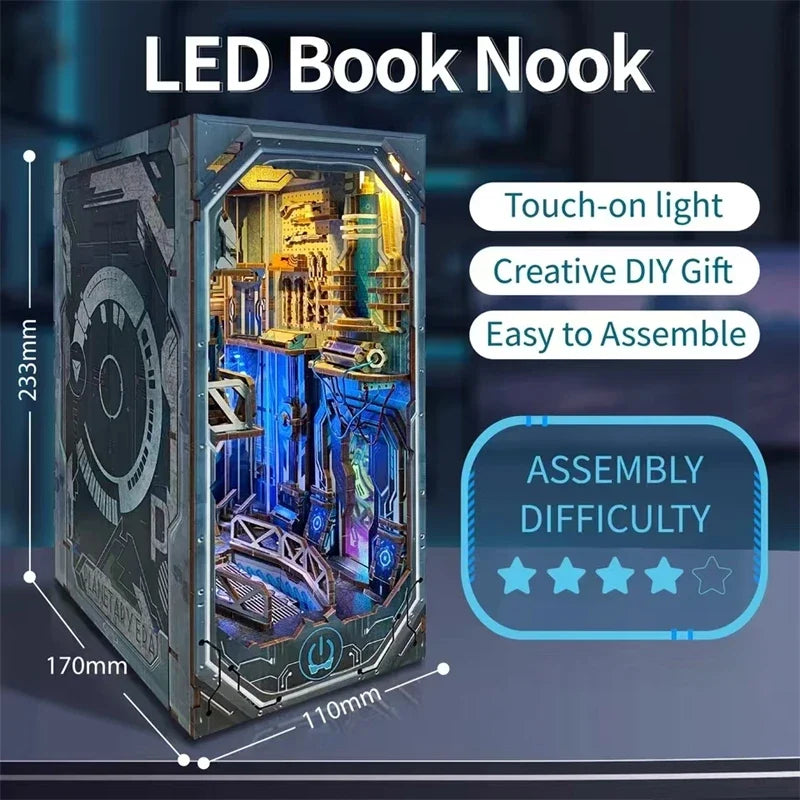 Sci Fi Planetary Era DIY Wooden Book Nook — detalied side view