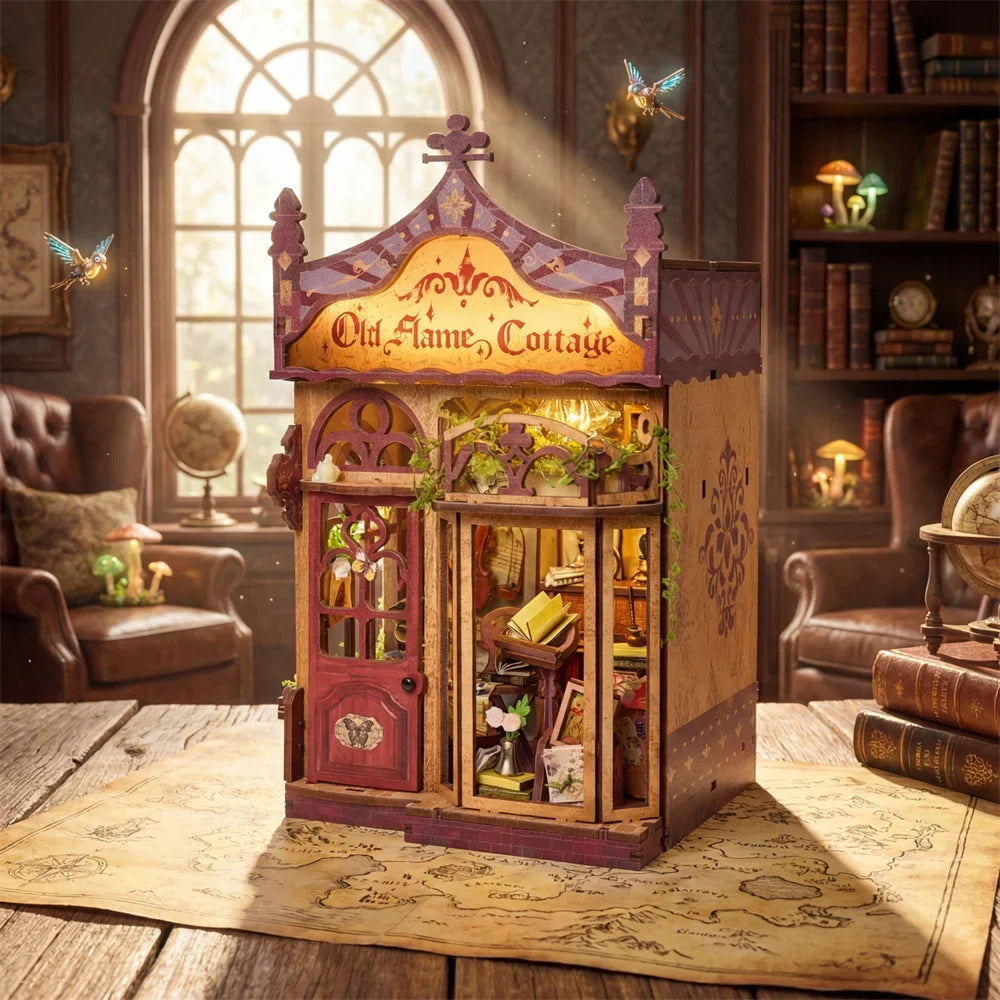 Old Flame Cottage DIY Book Nook Kit — open display view