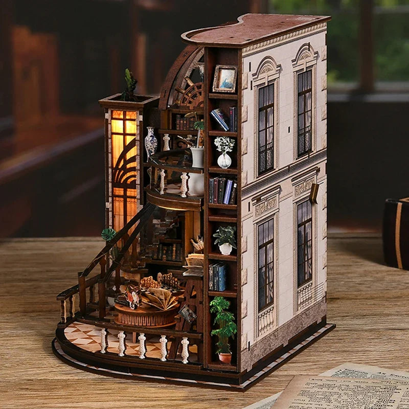Bacchus Bookstore DIY Miniature House Kit — angled close-up