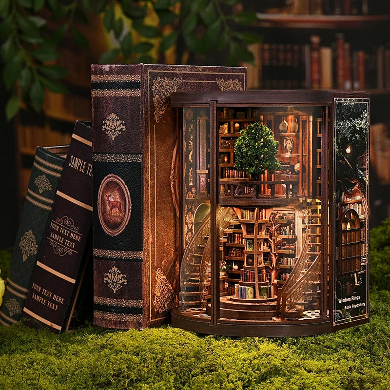 New Figurines Miniatures Wisdom Rings DIY Book Nook Kit — angled close-up
