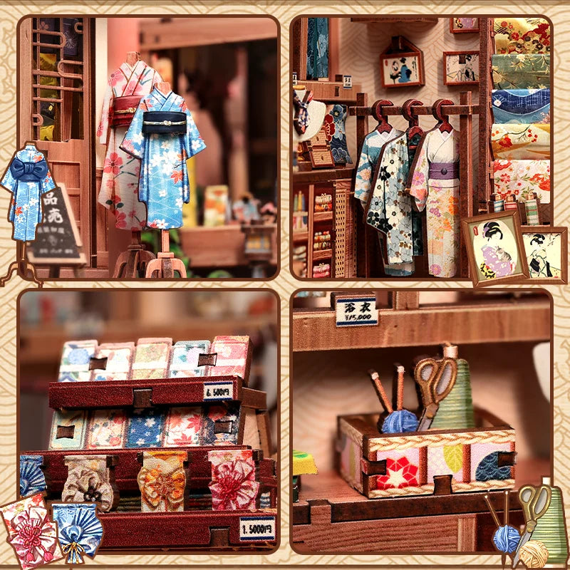 Sakura Kimono Shop DIY Book Nook Kit — open display view