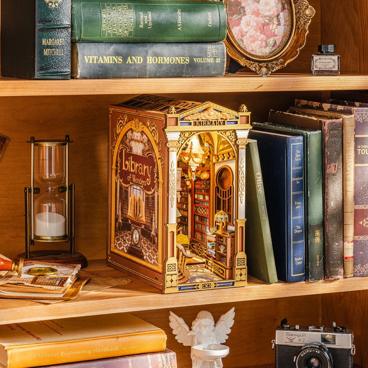 Rolife Library of Wonders DIY Book Nook Kit — angled close-up