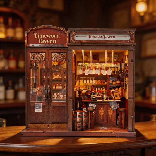 Timeworn Tavern DIY Book Nook Kit with Light — detalied side view