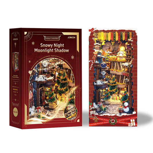 Snowy Night Moonlight Shadow DIY Book Nook Kit — detalied side view