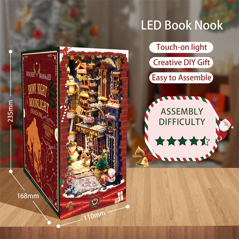 Snowy Night Moonlight Shadow DIY Book Nook Kit — angled close-up