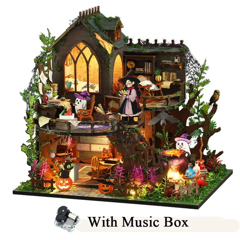 Spooky Cottage DIY Dollhouse Kit — angled close-up