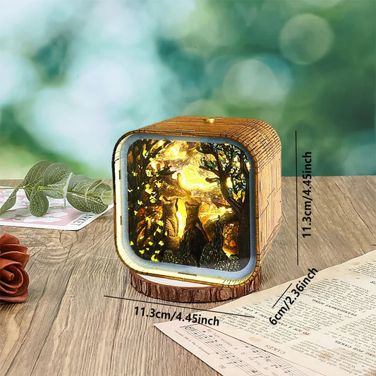 Van Gogh Starry Night Wooden 3D Puzzle Lamp — detalied side view