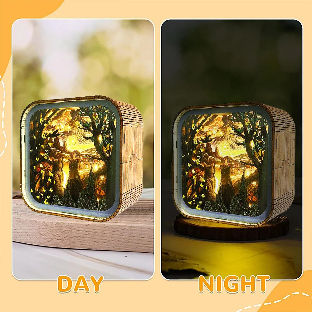 Van Gogh Starry Night Wooden 3D Puzzle Lamp — main view