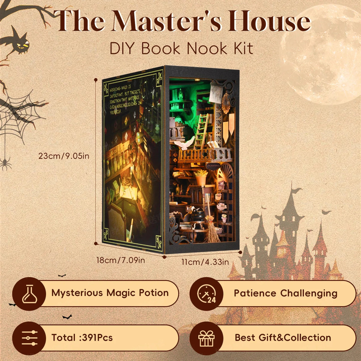 Wizard's Study DIY Book Nook Kit — angled close-up