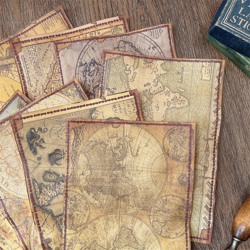 Vintage Distressed Junk Journal Scrapbook Paper Pack, Medieval Nautical Map Decorative Ephemera Paper for Journaling, Collage, DIY Art