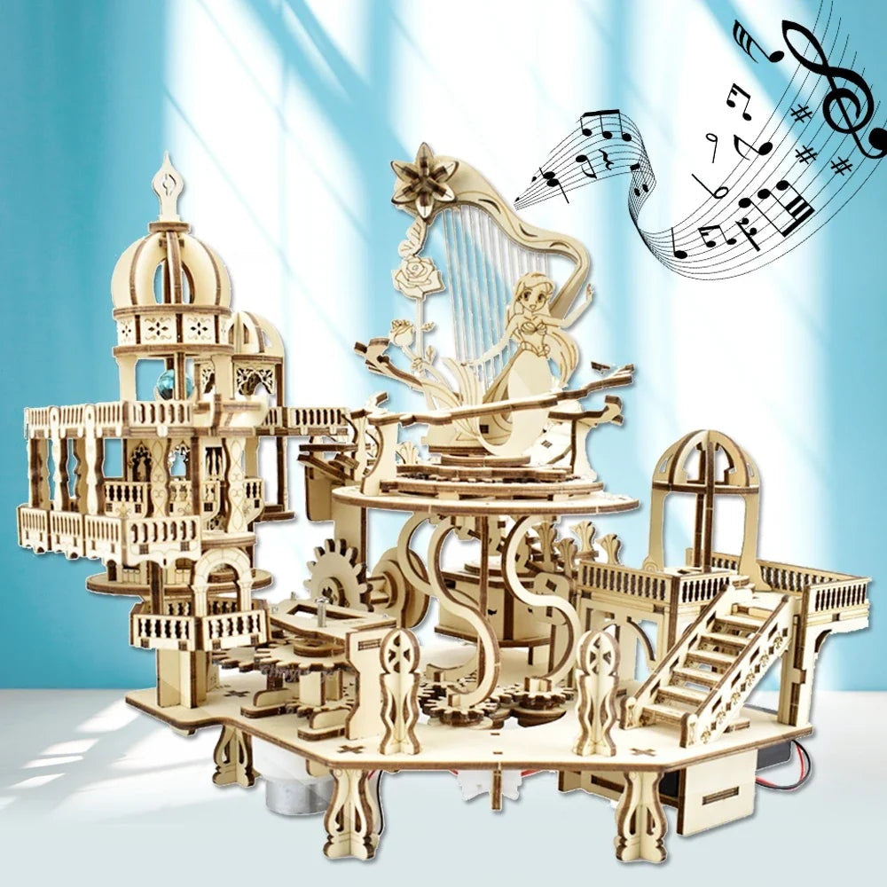 Mystery Island Music Box 3D Wooden Puzzle Kit with Light | AnalogMaker