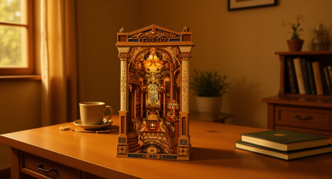 How it looks in real life: a warm desk with a small finished diorama