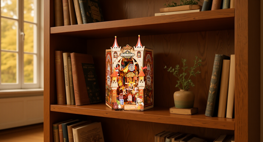 How it looks in real life: a beautifully styled shelf with several book nooks