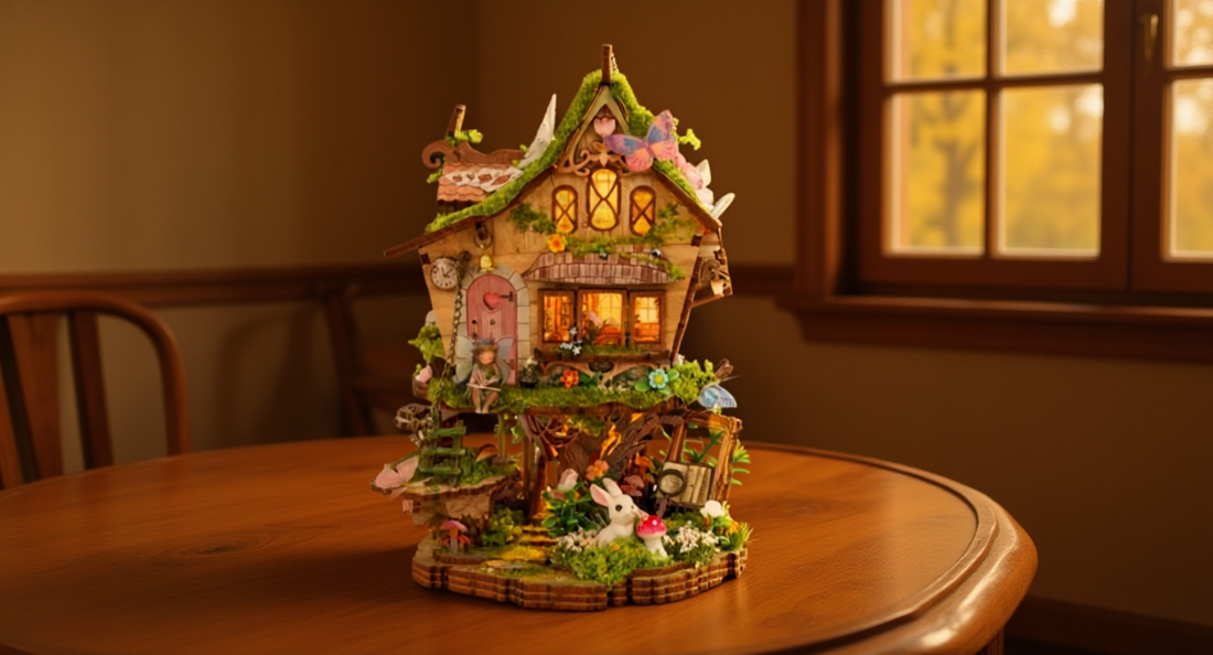 How it looks in real life: a wrapped craft gift on a wooden table