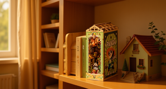 How it looks in real life: a cozy shelf with a small miniature house