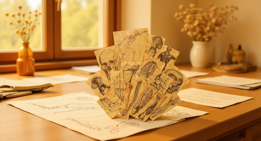 How it looks in real life: a bright craft desk covered in paper