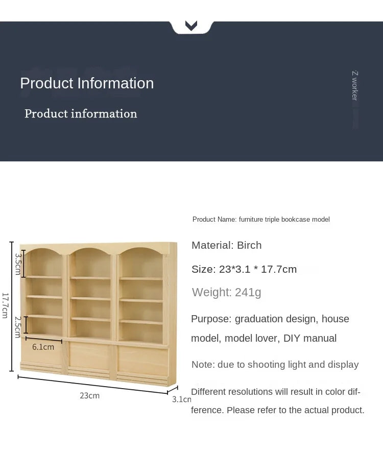 1:12 Scale Triple Bookshelf — front angle