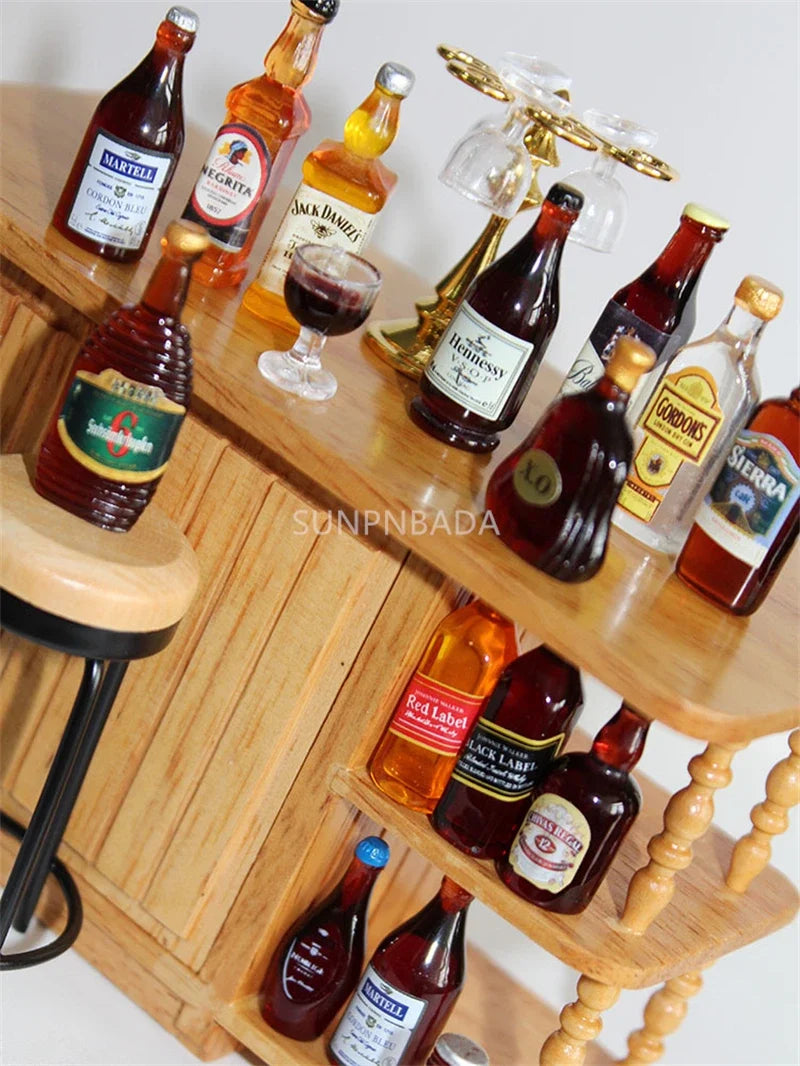 Scale Wine Whisky Bottle Bjd DIY Miniature House Kit — angled close-up