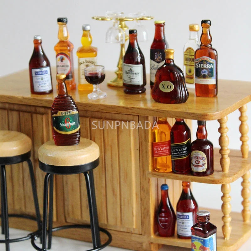 Scale Wine Whisky Bottle Bjd DIY Miniature House Kit — scene view
