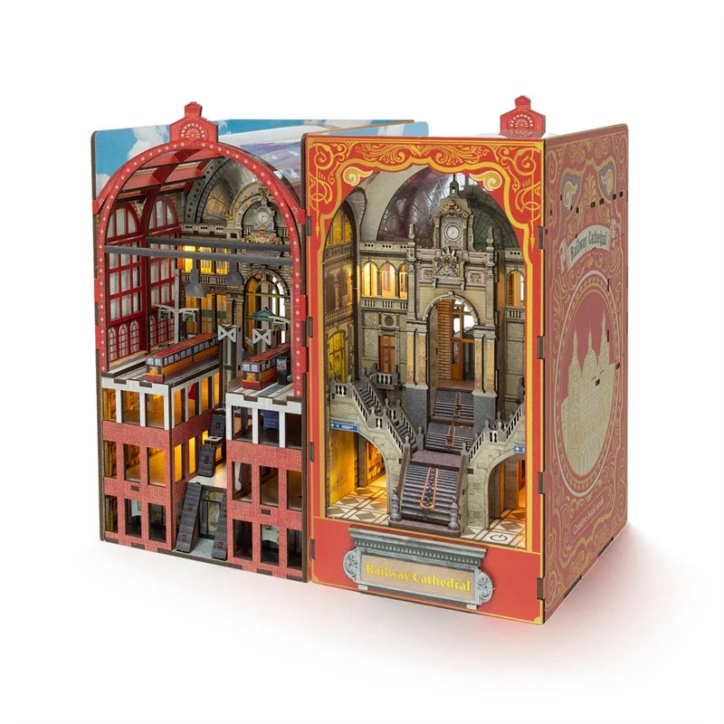 Antwerp Railway Cathedral DIY Book Nook Kit — open display view