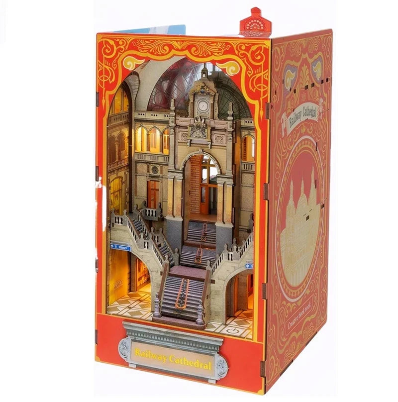 Antwerp Railway Cathedral DIY Book Nook Kit — box and pieces