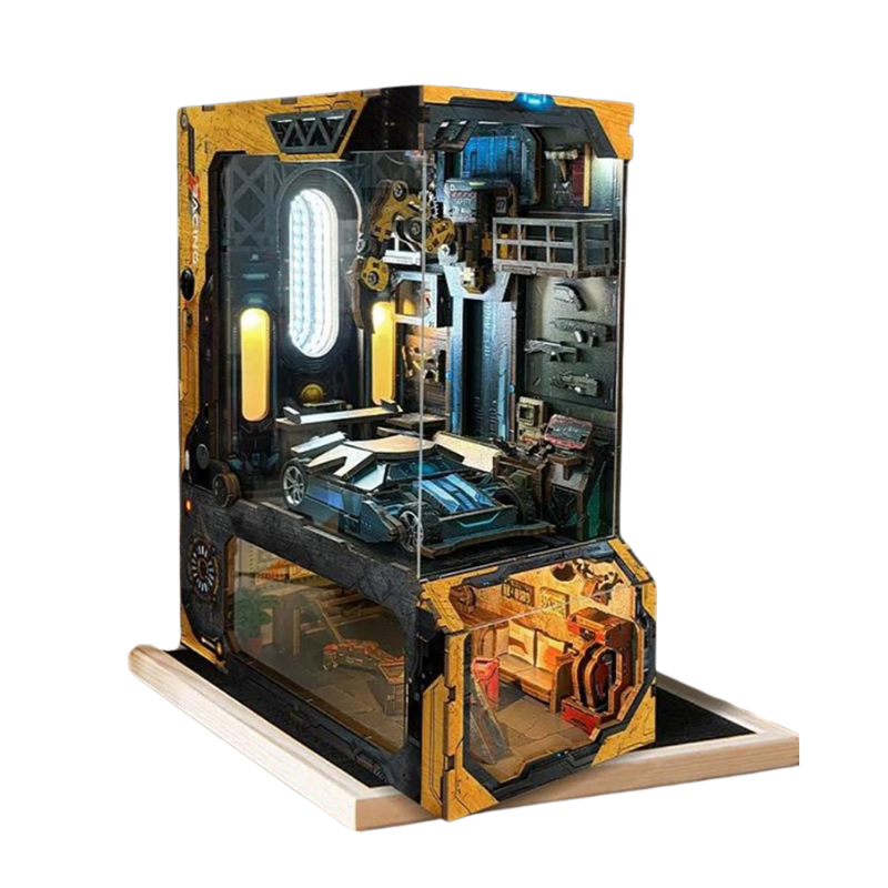 Automobile Workshop DIY Book Nook Kit — open display view
