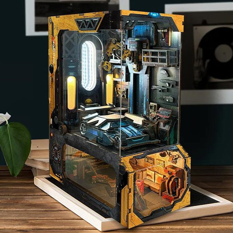 Automobile Workshop DIY Book Nook Kit — angled close-up