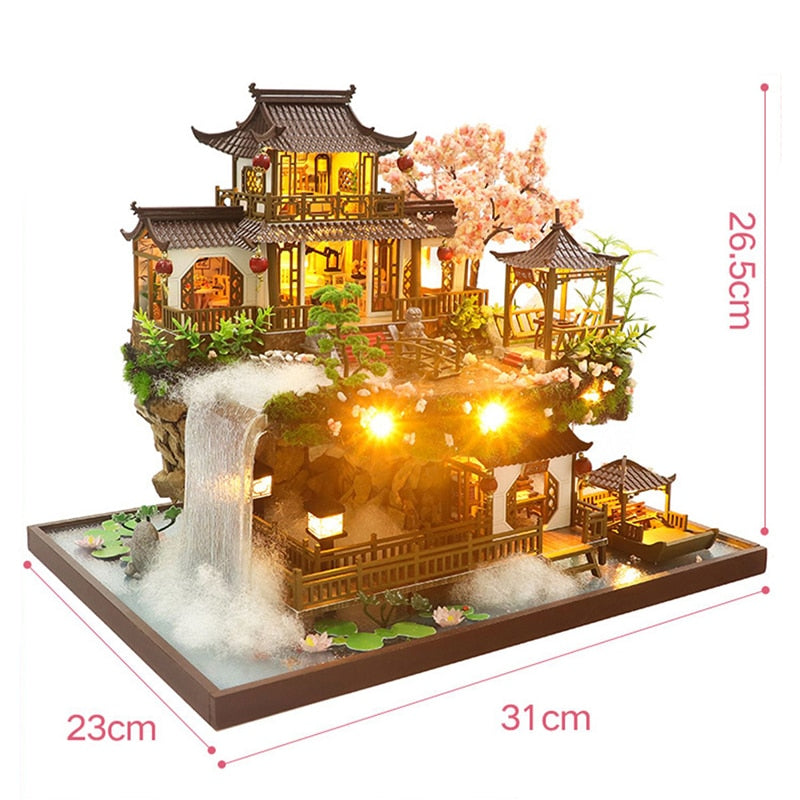 Chinese Garden Dollhouse Kit — open display view