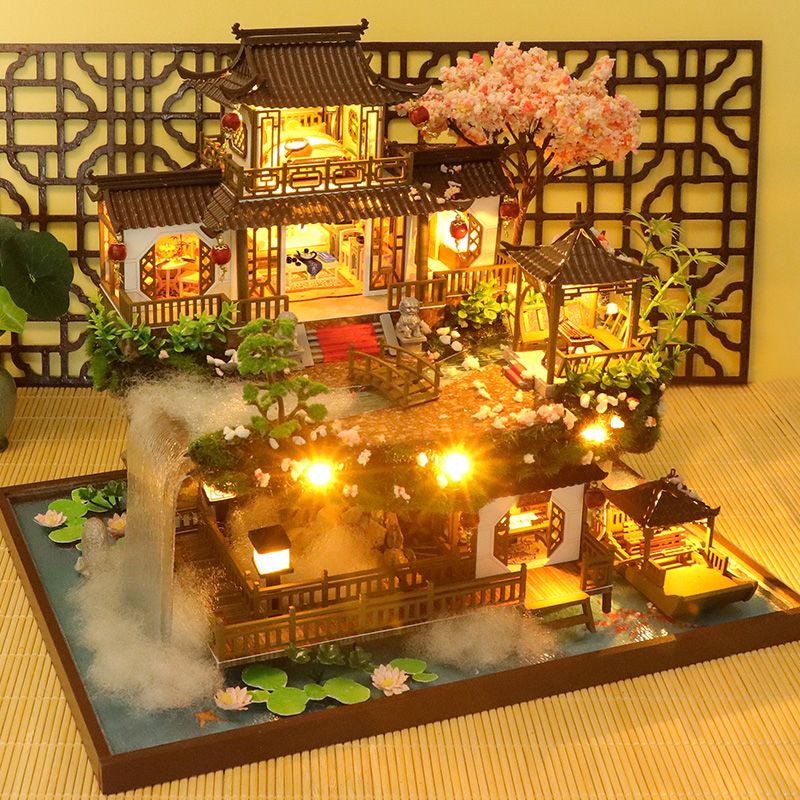 Chinese Garden Dollhouse Kit — open display view