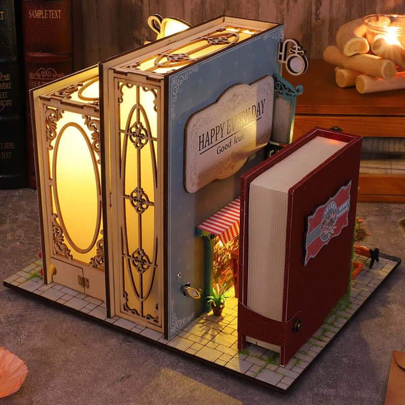 Only Book Nook DIY Miniature House Kit — open display view