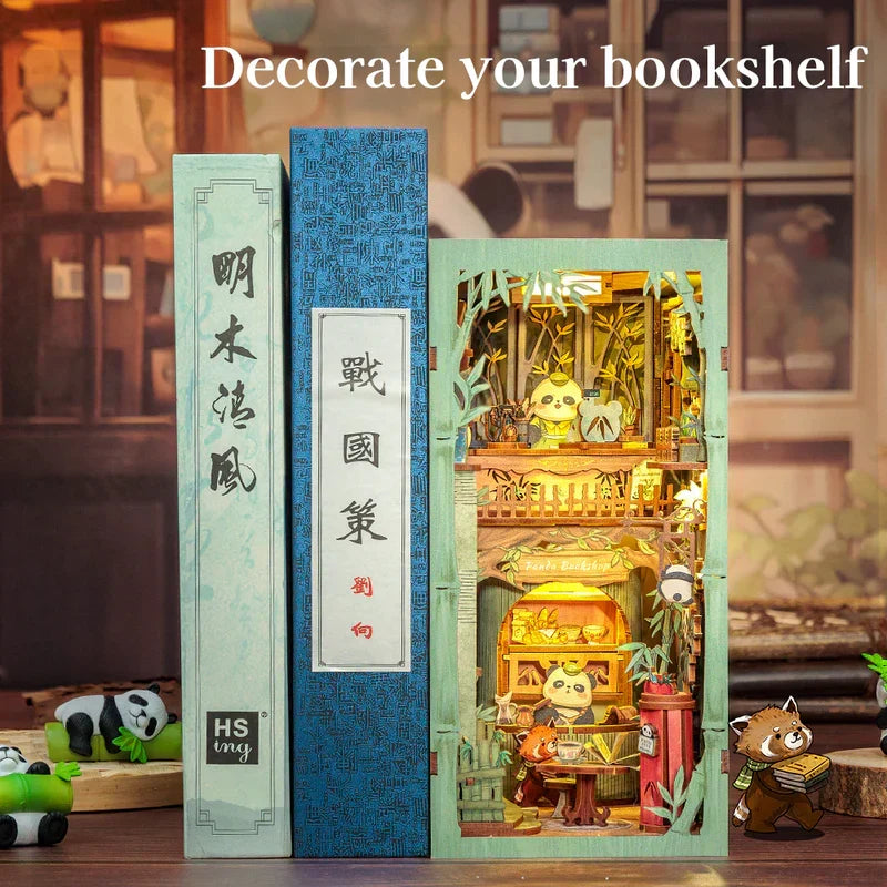 Cutebee Panda Bookshop DIY Book Nook Kit — angled close-up